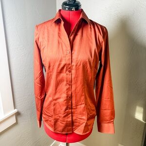 Siliteelon Design in Paris Bright Copper Smooth Satin Button Down Shirt Size S